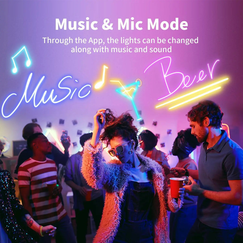 RGB Neon Rope Light 5V USB Flexible Strip 1m-10m IP65 Waterproof with Bluetooth Remote & Music Sync for Home Party Decor