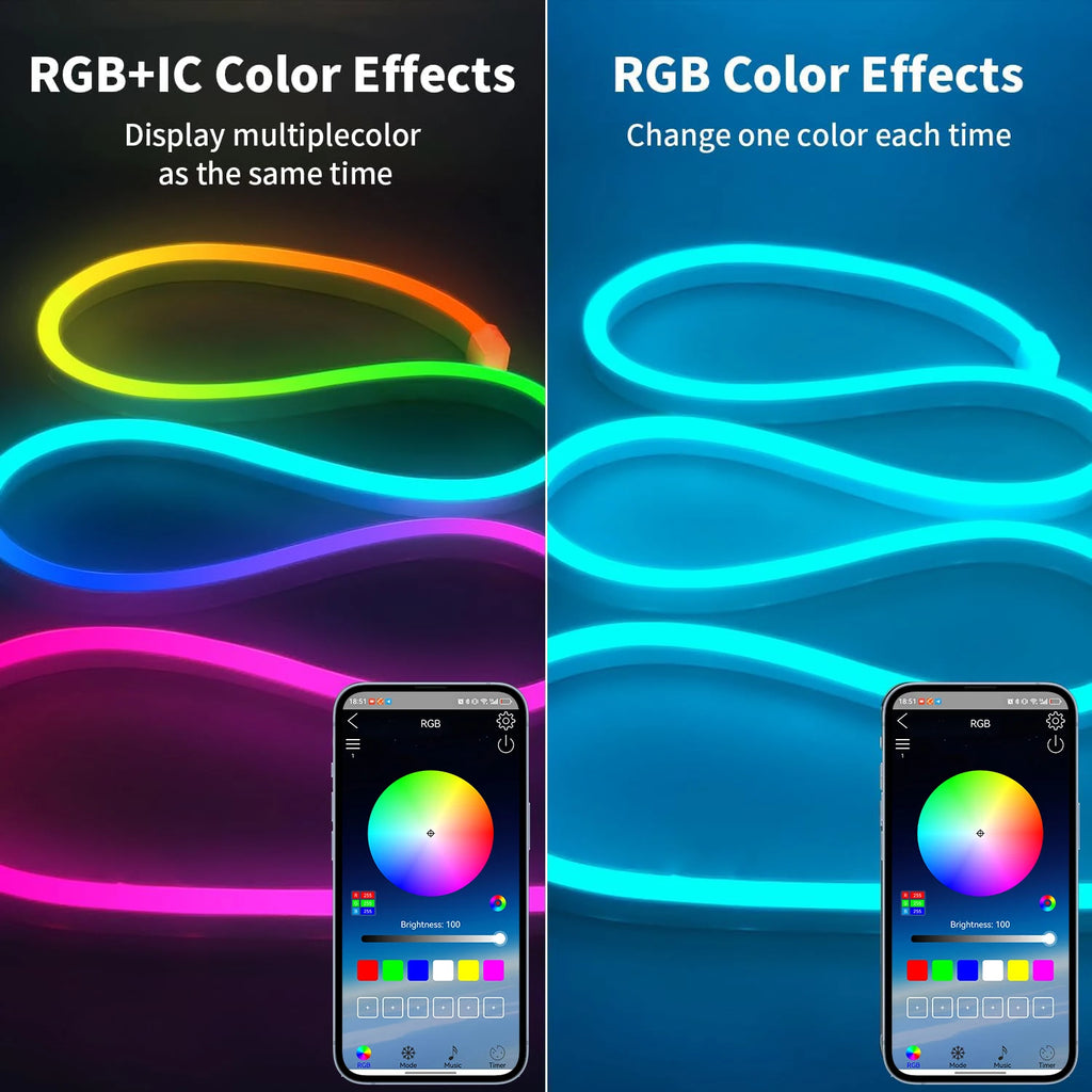 RGB Neon Rope Light 5V USB Flexible Strip 1m-10m IP65 Waterproof with Bluetooth Remote & Music Sync for Home Party Decor
