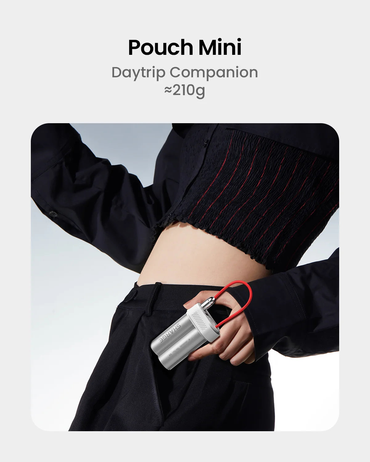 SHARGE Pouch Mini Power Bank 10000mAh 30W Portable Charger with Built-in Type C Cable USB-C and USB-A Port Battery Pack