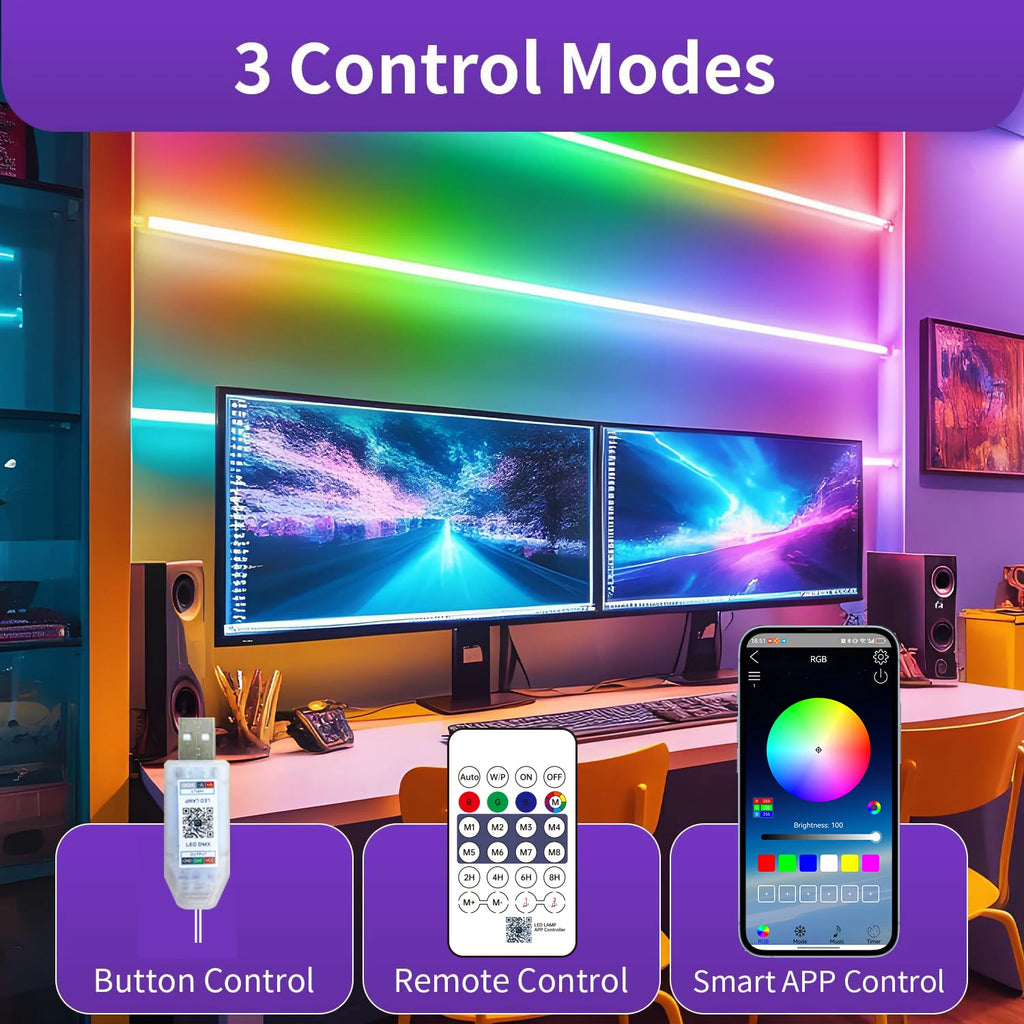RGB Neon Rope Light 5V USB Flexible Strip 1m-10m IP65 Waterproof with Bluetooth Remote & Music Sync for Home Party Decor