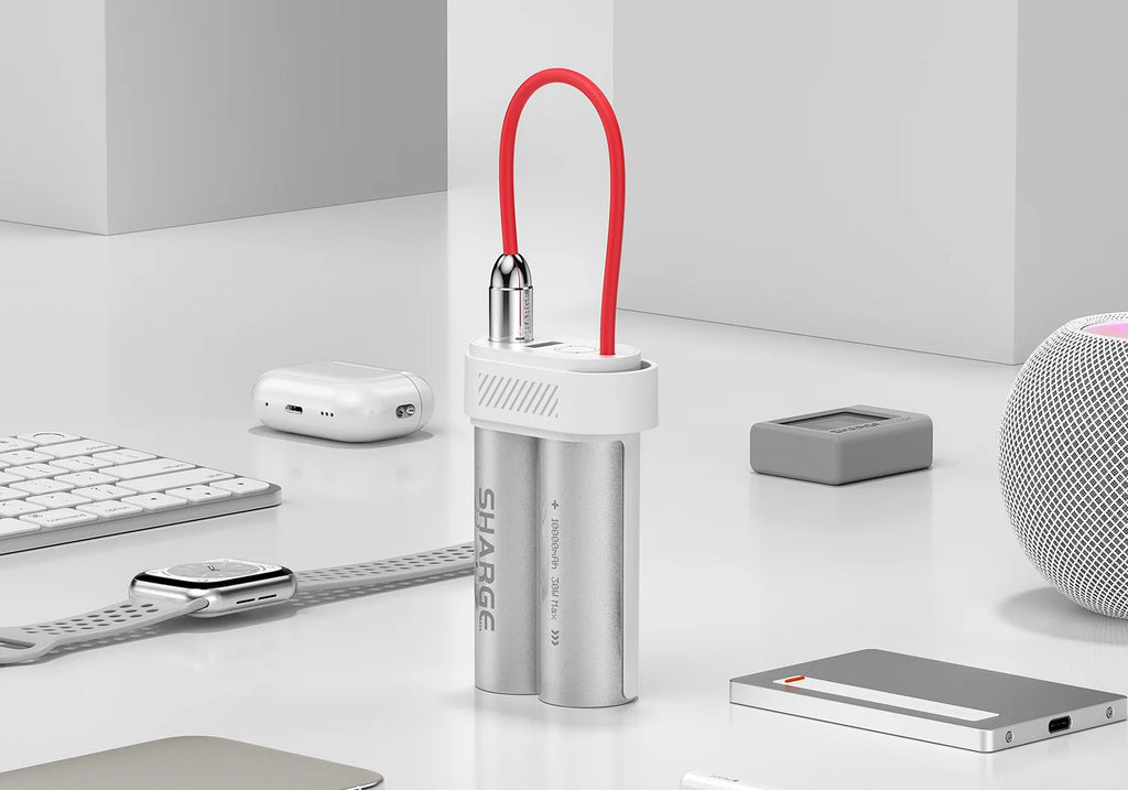 SHARGE Pouch Mini Power Bank 10000mAh 30W Portable Charger with Built-in Type C Cable USB-C and USB-A Port Battery Pack