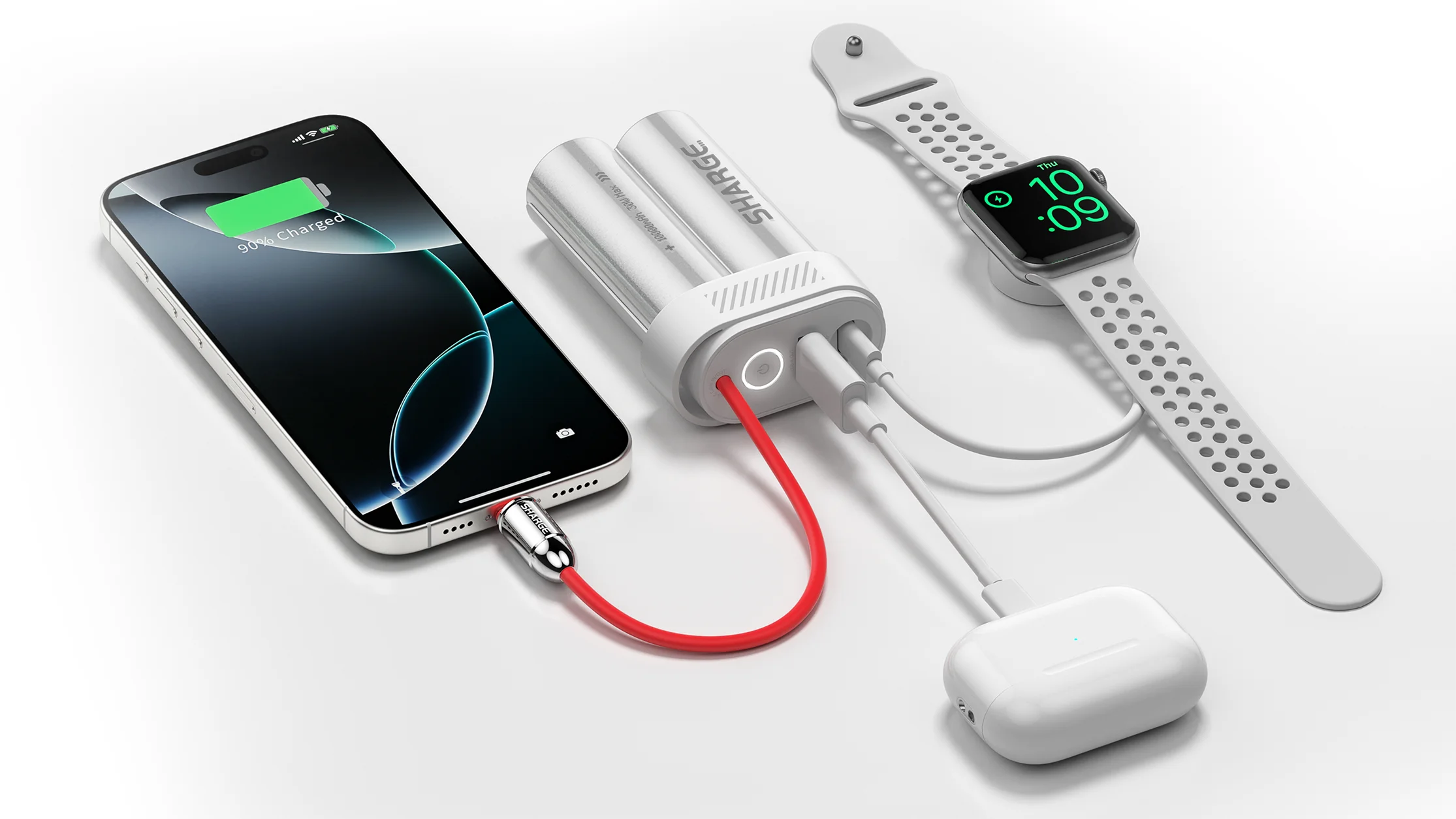 SHARGE Pouch Mini Power Bank 10000mAh 30W Portable Charger with Built-in Type C Cable USB-C and USB-A Port Battery Pack